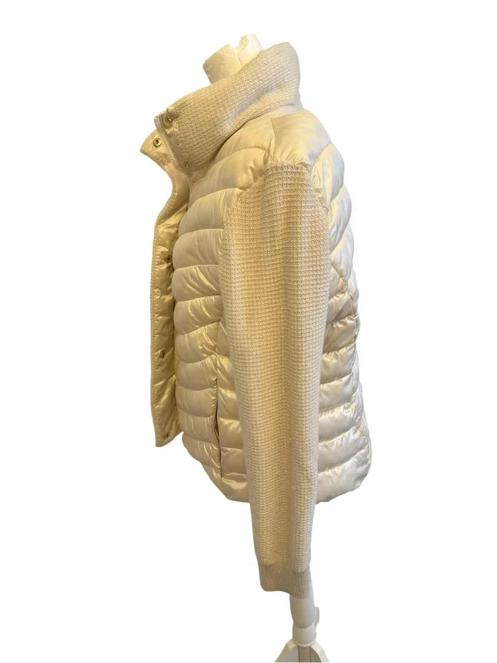 Calvin Klein Cream Quilted Puffer Jacket with Knit Sleeves, Size L - Picture 4 of 5